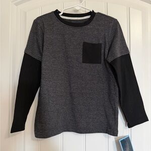 Andy & Evan Boys Charcoal and Black Long Sleeve Layered-Look Tee